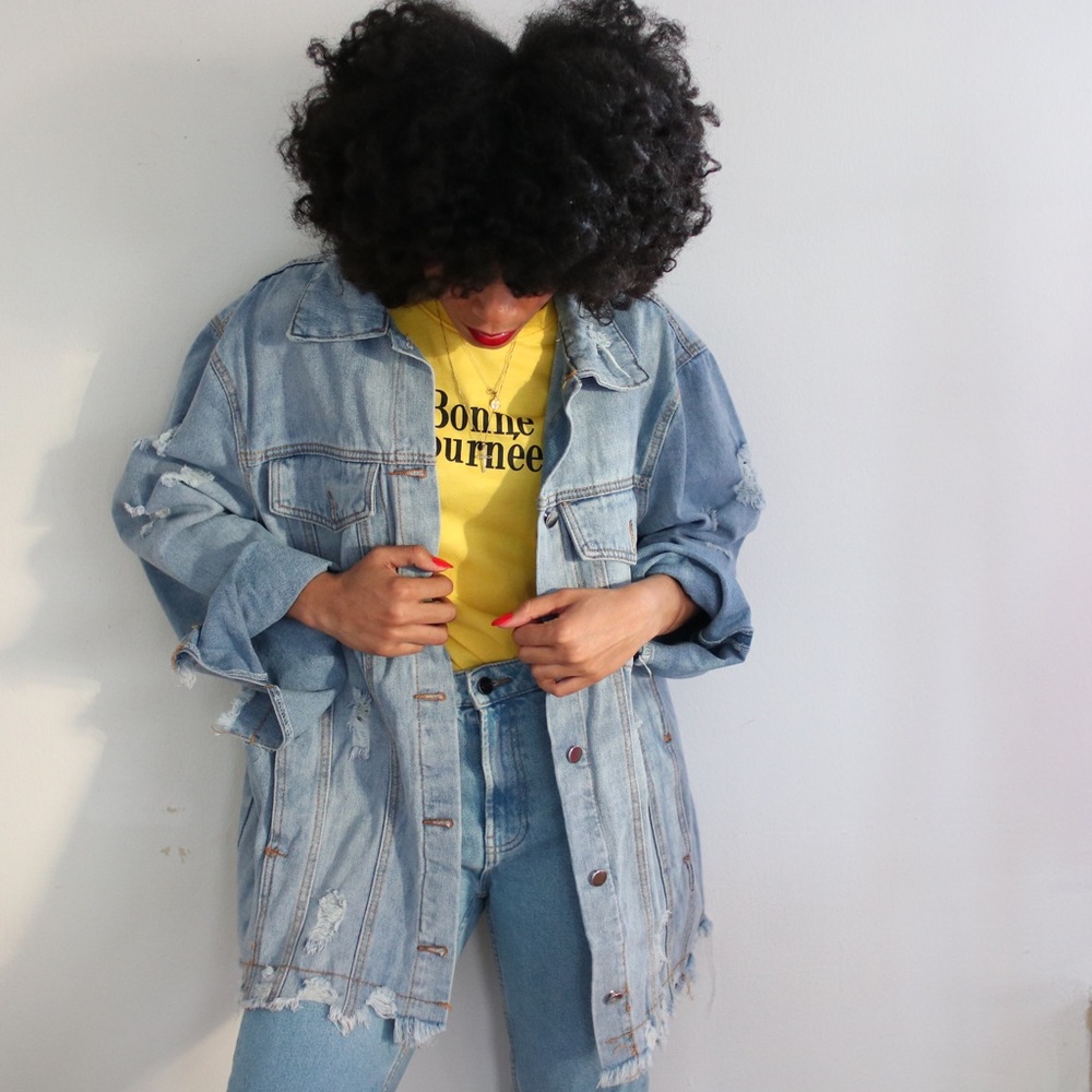 Oversized distressed denim jacket